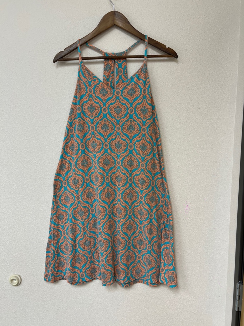 Artisan Ny Teal and Coral Patterned Midi Dress